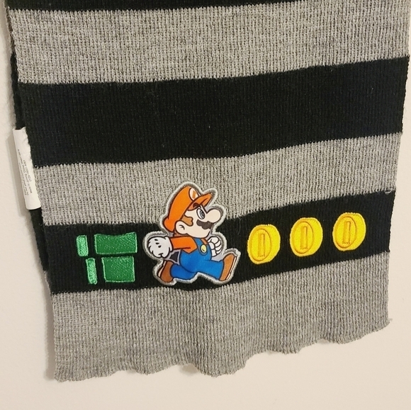 Nintendo | Gray and Black Striped Super Mario Novelty Print Scarf (One Size) - Picture 6 of 9